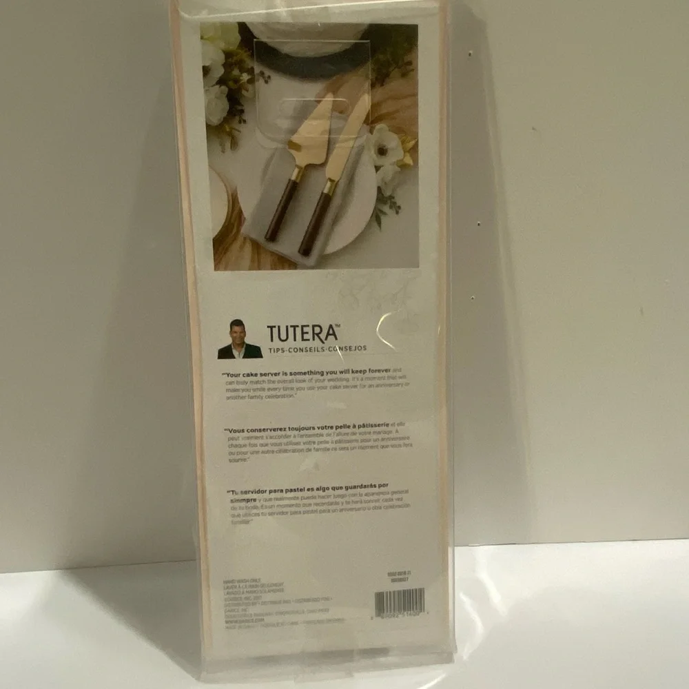 David Tutera Gold Cake Knife & Server Set Wood Handles Wedding Movie Prop NEW